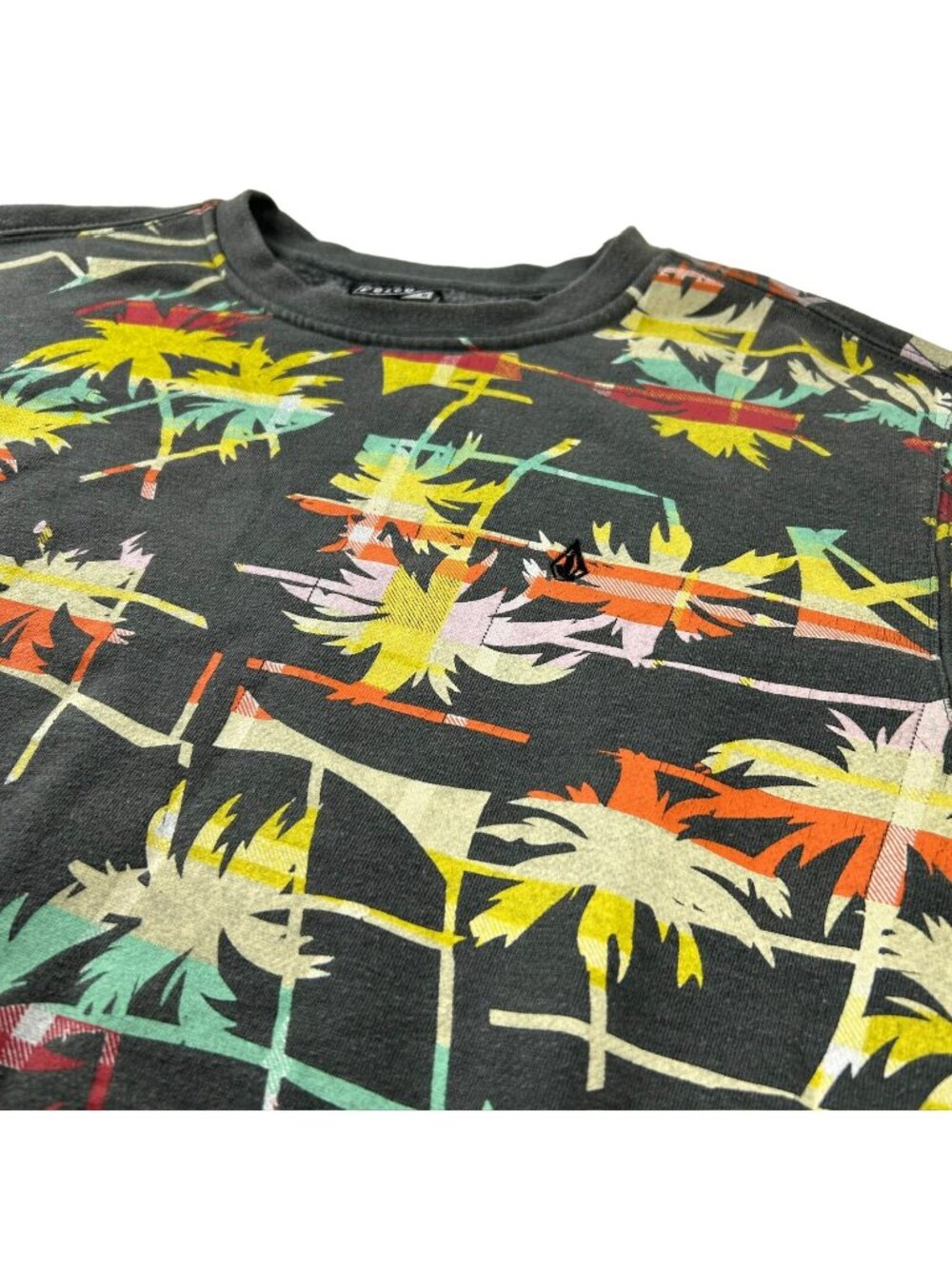 Volcom Men's Cotton Roundneck Sweater Charcoal Multicolor Palms Graphic • Medium